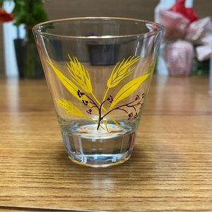 Vintage Wheat Low Ball Glasses Yellow & Brown Design 3” Tall